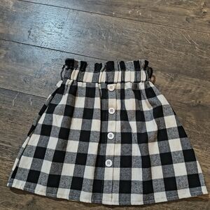 Girls Black White Checkered Paperbag Stretchy Waist Skirt XL 5/6